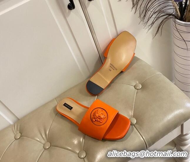 Low Cost Versace Logo Flat Slide Sandals Orange 033085