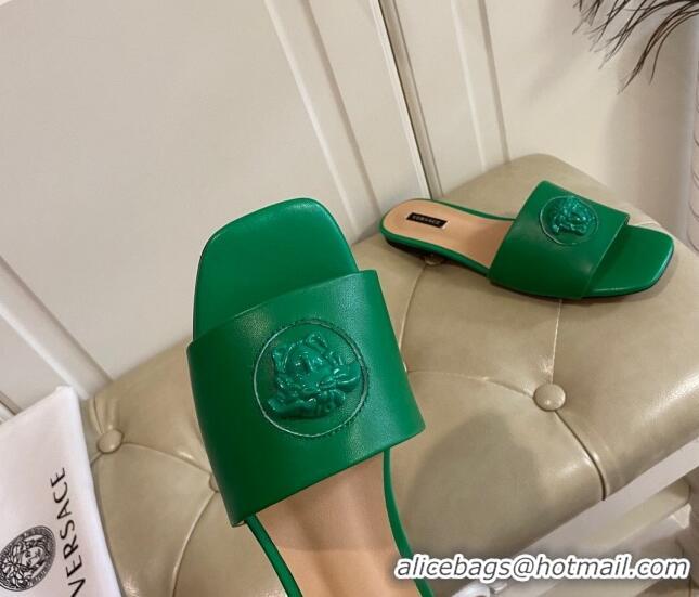 Good Quality Versace Logo Flat Slide Sandals 033085 Green