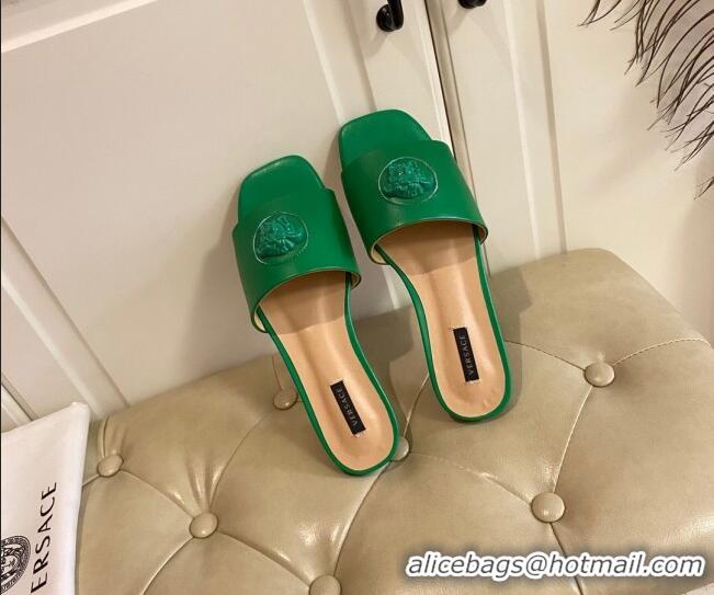 Good Quality Versace Logo Flat Slide Sandals 033085 Green