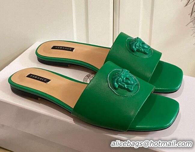 Good Quality Versace Logo Flat Slide Sandals 033085 Green