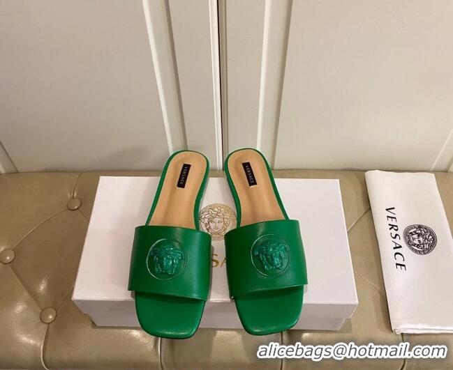 Good Quality Versace Logo Flat Slide Sandals 033085 Green