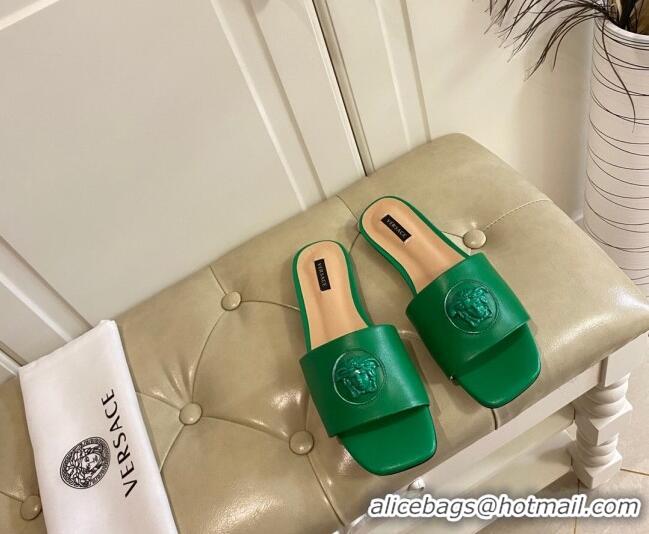 Good Quality Versace Logo Flat Slide Sandals 033085 Green