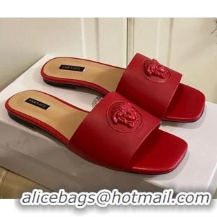 New Style Versace Logo Flat Slide Sandals 033085 Red