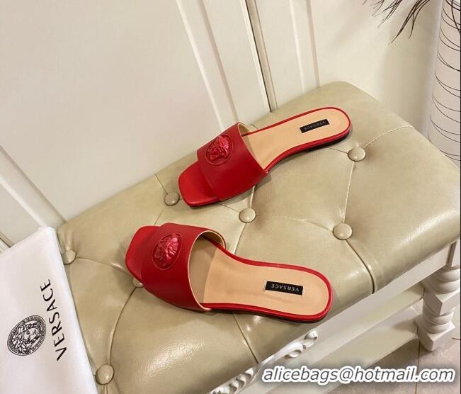 New Style Versace Logo Flat Slide Sandals 033085 Red