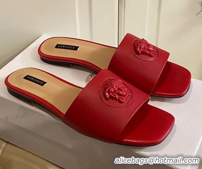 New Style Versace Logo Flat Slide Sandals 033085 Red