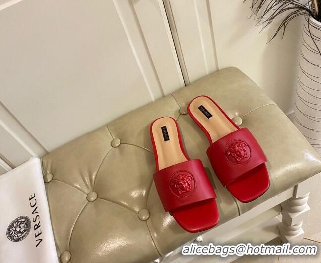 New Style Versace Logo Flat Slide Sandals 033085 Red