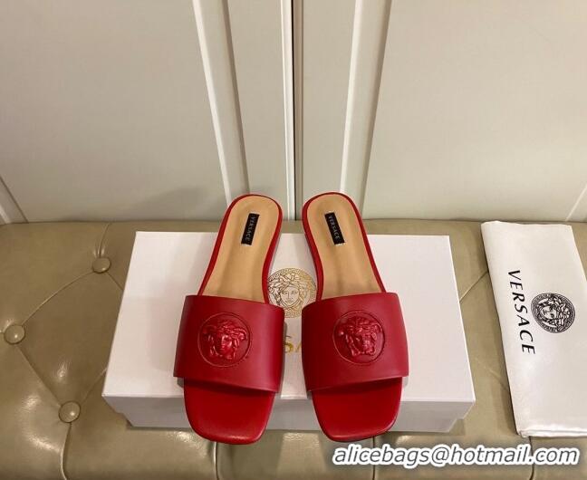 New Style Versace Logo Flat Slide Sandals 033085 Red