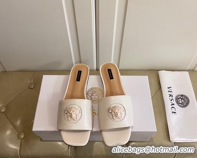 Perfect Versace Logo Flat Slide Sandals 033085 White