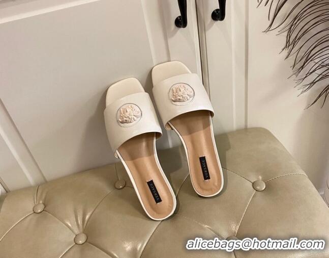 Perfect Versace Logo Flat Slide Sandals 033085 White