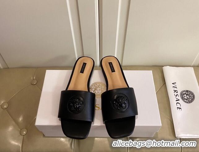  Most Popular Versace Logo Flat Slide Sandals 033085 Black