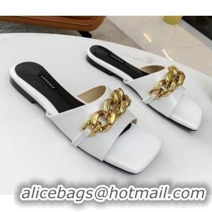 Good Quality Versace Shiny Leather Chain Flat Slide Sandals 042995 White