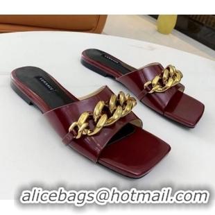 Best Price Versace Shiny Leather Chain Flat Slide Sandals 042998 Burgundy