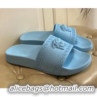 Good Quality Versace Flat Side Sandals Blue 071203