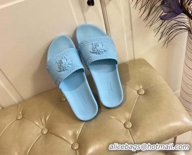 Good Quality Versace Flat Side Sandals Blue 071203