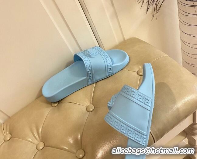 Good Quality Versace Flat Side Sandals Blue 071203