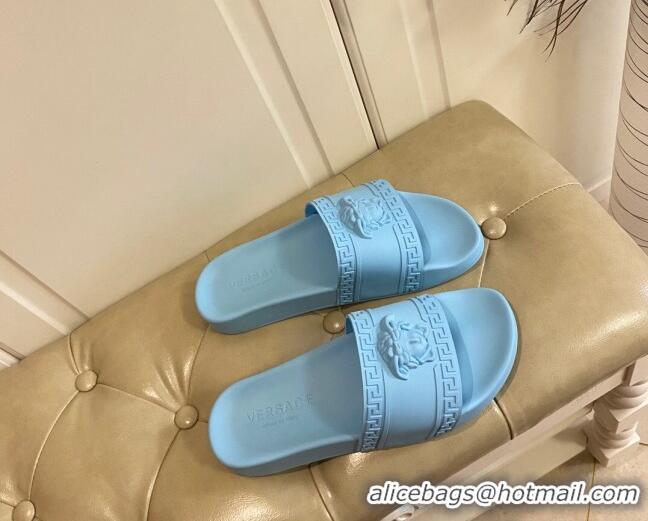 Good Quality Versace Flat Side Sandals Blue 071203