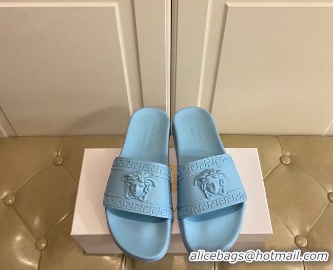 Good Quality Versace Flat Side Sandals Blue 071203