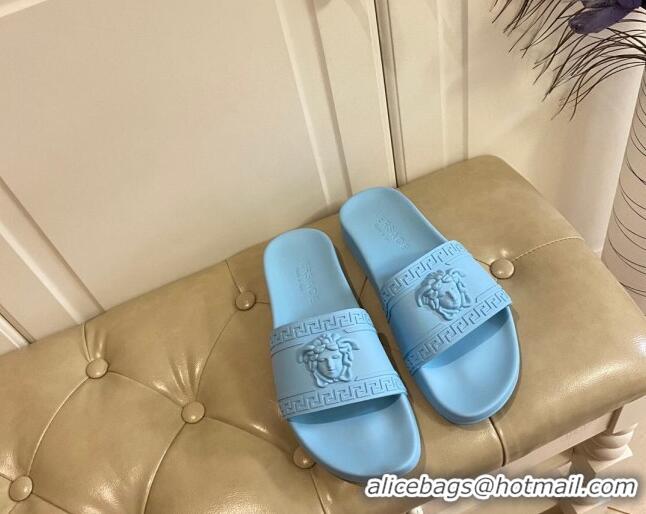 Good Quality Versace Flat Side Sandals Blue 071203