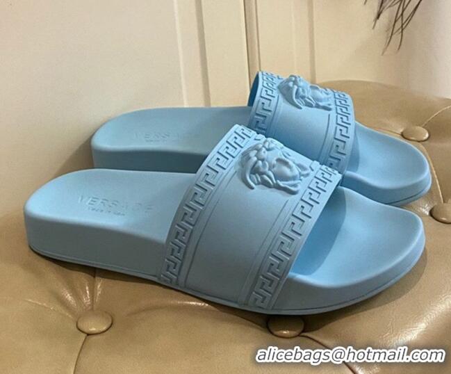 Good Quality Versace Flat Side Sandals Blue 071203