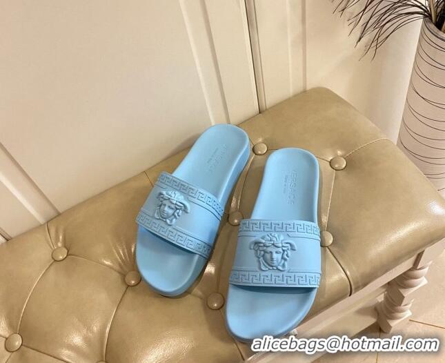 Good Quality Versace Flat Side Sandals Blue 071203