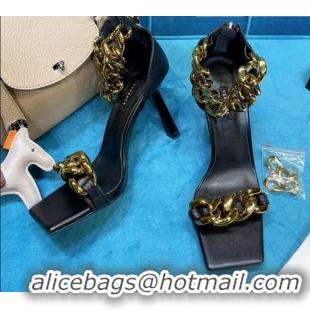 New Style Versace Calfskin Chain Sandals 8.5cm 071233 Black