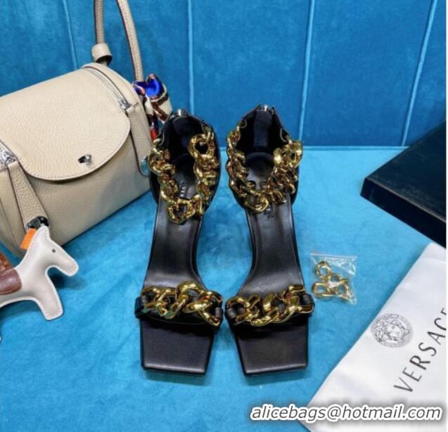 New Style Versace Calfskin Chain Sandals 8.5cm 071233 Black