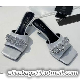 New DesignVersace Calfskin Chain Slide Sandals 6.5cm Silver 071236