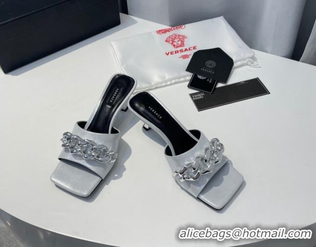 New DesignVersace Calfskin Chain Slide Sandals 6.5cm Silver 071236