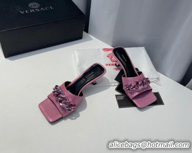 Most Popular Versace Calfskin Chain Slide Sandals 6.5cm 071236 Pink