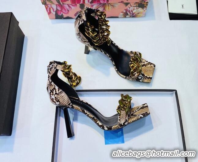 Super Quality Versace Medusa Chain snakeskin Pattern Leather Sandals 9.5cm Heel 806054