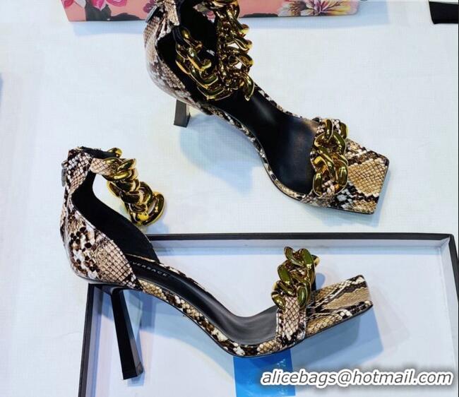 Super Quality Versace Medusa Chain snakeskin Pattern Leather Sandals 9.5cm Heel 806054