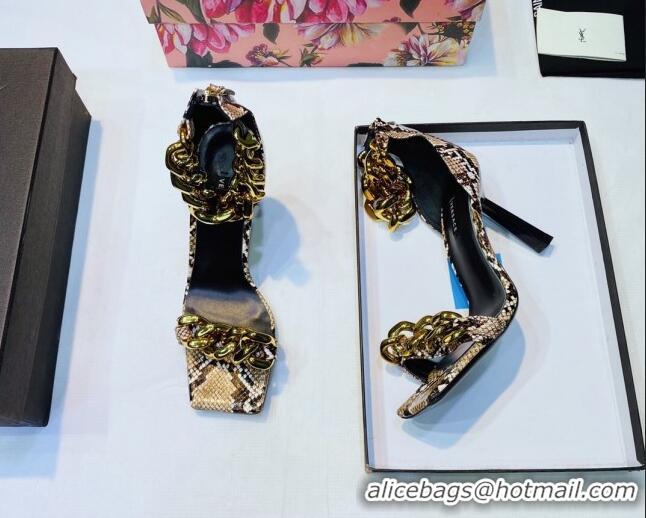 Super Quality Versace Medusa Chain snakeskin Pattern Leather Sandals 9.5cm Heel 806054