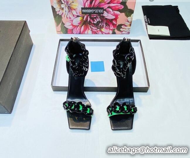 Best Price Versace Medusa Chain Nappa Leather Sandals 9.5cm Heel Black/Green 806056