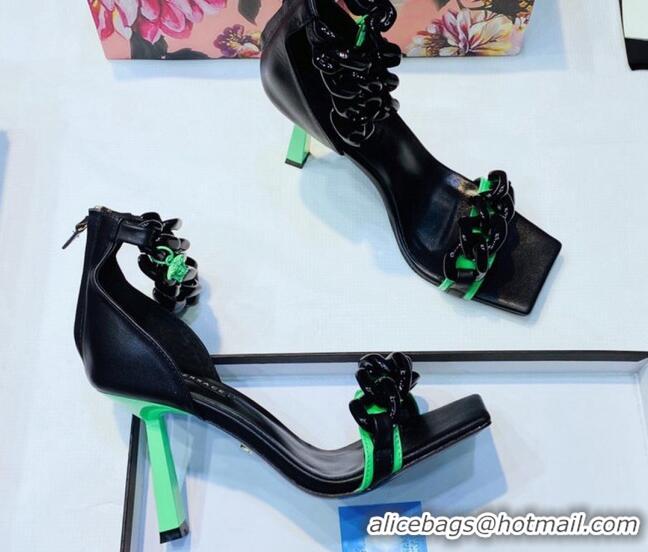 Best Price Versace Medusa Chain Nappa Leather Sandals 9.5cm Heel Black/Green 806056