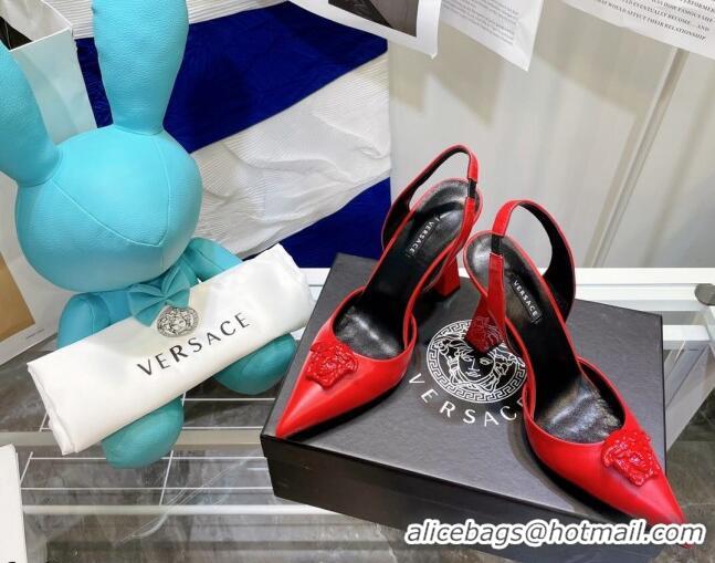 Discount Versace La Medusa Calfskin Slingback Pumps 9.5cm 081151 Red