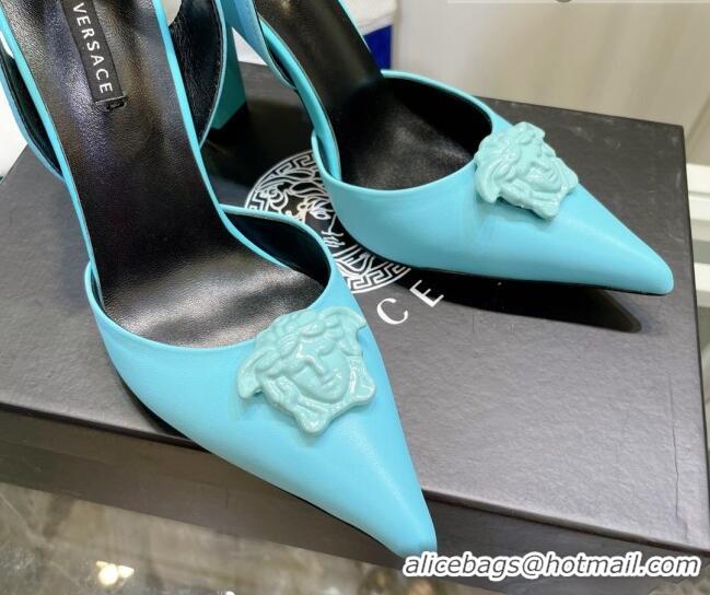 Top Grade Versace La Medusa Calfskin Slingback Pumps 9.5cm 081152 Blue