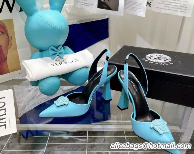 Top Grade Versace La Medusa Calfskin Slingback Pumps 9.5cm 081152 Blue