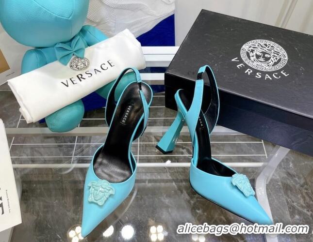 Top Grade Versace La Medusa Calfskin Slingback Pumps 9.5cm 081152 Blue