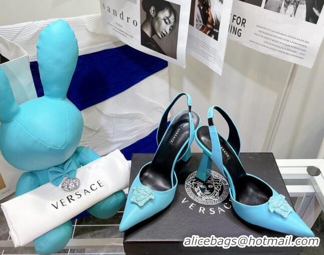 Top Grade Versace La Medusa Calfskin Slingback Pumps 9.5cm 081152 Blue