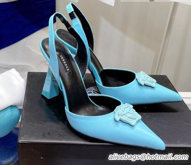 Top Grade Versace La Medusa Calfskin Slingback Pumps 9.5cm 081152 Blue