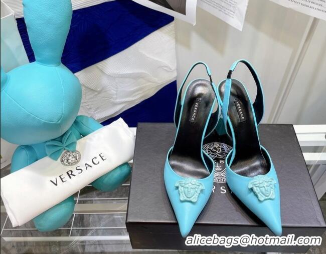 Top Grade Versace La Medusa Calfskin Slingback Pumps 9.5cm 081152 Blue