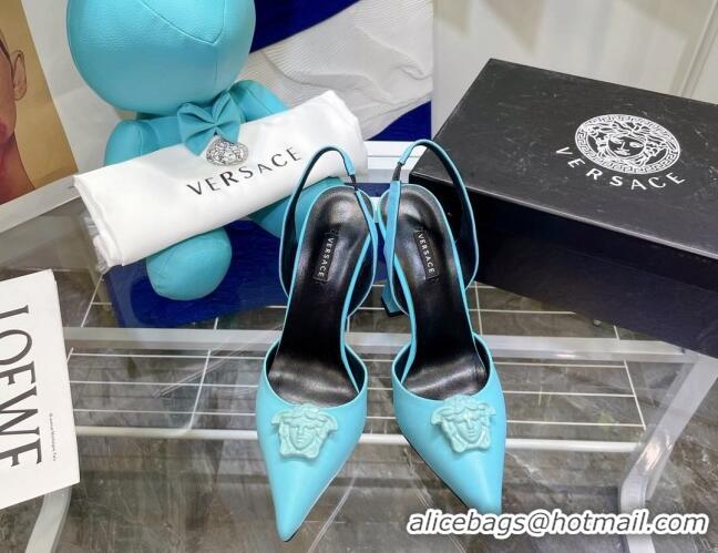 Top Grade Versace La Medusa Calfskin Slingback Pumps 9.5cm 081152 Blue