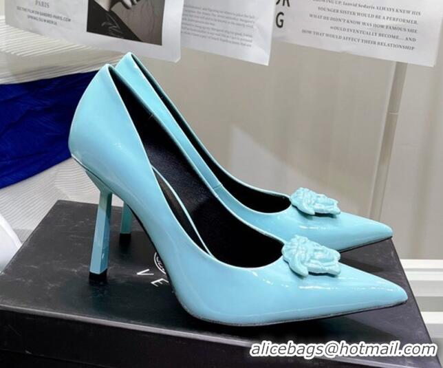 Unique Style Versace La Medusa Patent Leather Pumps 9.5cm 081153 Blue