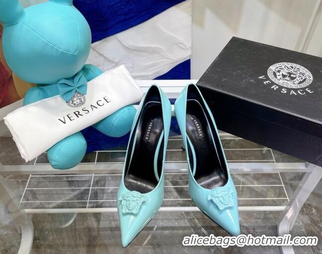 Unique Style Versace La Medusa Patent Leather Pumps 9.5cm 081153 Blue