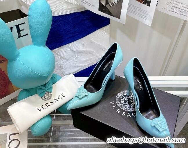 Unique Style Versace La Medusa Patent Leather Pumps 9.5cm 081153 Blue