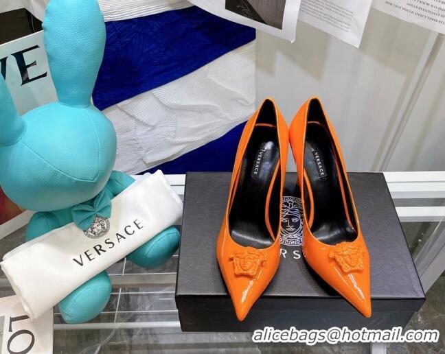 Best Price Versace La Medusa Patent Leather Pumps 9.5cm 081153 Orange