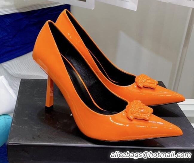 Best Price Versace La Medusa Patent Leather Pumps 9.5cm 081153 Orange