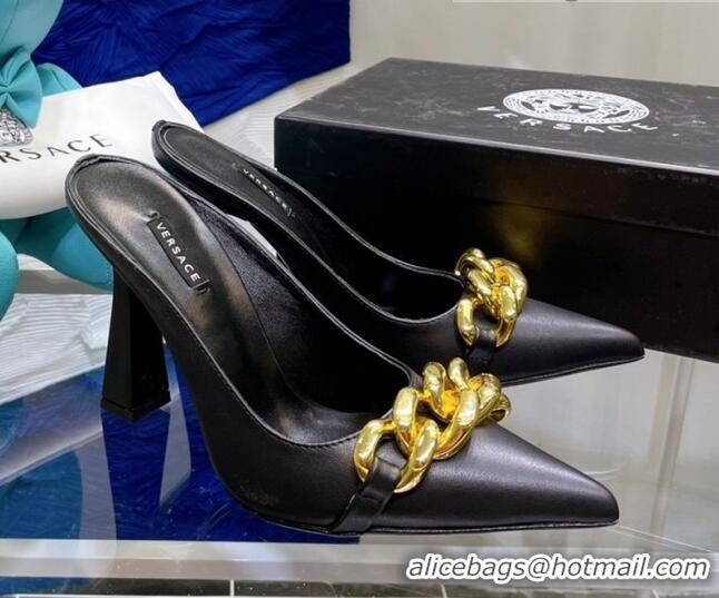 Affordable Price Versace Medusa Chain Calfskin Mules 9.5cm 081159 Black