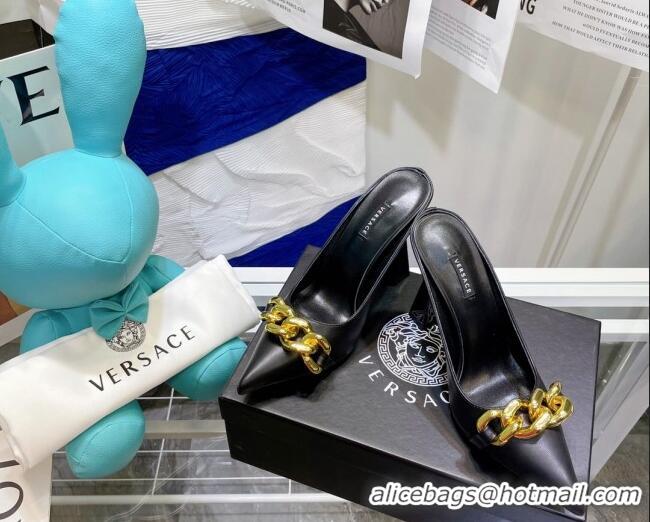 Affordable Price Versace Medusa Chain Calfskin Mules 9.5cm 081159 Black