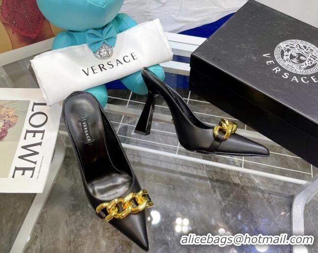 Affordable Price Versace Medusa Chain Calfskin Mules 9.5cm 081159 Black